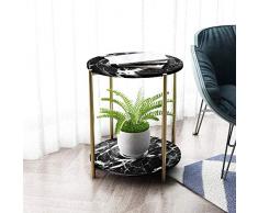 Home&Selected Furniture/Piastrella Divano Tavolino Nordic Living Room Piccolo Tavolino Rotondo Tabella 2 Livello Magazzinaggio Camera Comodino Angolo, 19.6"x 23.6" (Colore: Oro) (Color : Black)