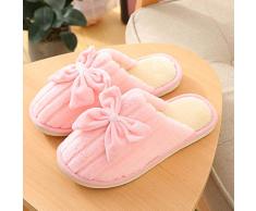 Pantofole Donna Cotone Slippers,Fiocco Rosa Lussuoso Tenere In Caldo Camera Da Letto Mute Pantofole Di Cotone Per Autunno E Inverno Ladies Indoor Antiscivolo Morbida Confortevole Leisure Fondo Spes