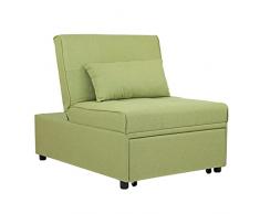 WeHome - Poltrona Pouf Letto Singolo in Tessuto con Cuscino Abbinato, utile per B&B, arredo casa, arredo tavernetta, Letto richiudibile, dotata di piedini (Pistacchio #17)