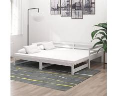 Lechnical Dormeuse Estraibile Bianca in Massello di Pino 2x(90x200) cm,Dormeuse Estraibile,Dormeuse con Letto Estraibile,Dormeuse da Soggiorno(SPU:806951)