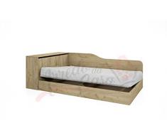 Letto Singolo Contenitore Una Piazza e Mezza ad Angolo Letto 4 Colorazioni Noce Chiaro Wengè Rovere Rovere Chiaro LI2002 (Solo letto, Rovere)
