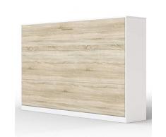 SMARTBett Letto a Scomparsa Basic Letto Ribaltabile Letto a Muro (120x200 Orizzontale, Bianco/Rovere Sonoma Parte Frontale)
