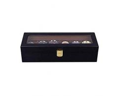 XHLLX Scatola di Orologi da Guardia dei Gioielli, 6 Slot Custodia per Orologio con Valletto, Vetro Topped Wooden Watch Watch Custodia Custodia Organizzatore