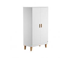 CaliCosy - Armadio a 2 ante con 2 ripiani e 1 armadio regolabile in altezza - Piedi e maniglie in rovere massiccio - Made in Europa - L100 x P55 x H186,5 cm