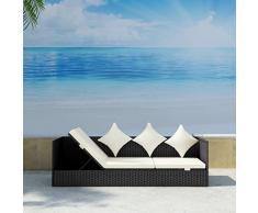 vidaXL Lettino Prendisole da Giardino in Rattan con Cuscini Nero Sedia Sdraio