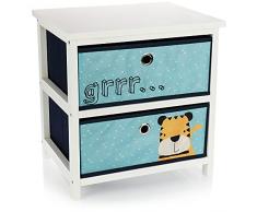 com-four® Cassettiera per Bambini con 2 cassetti - Scaffale per Bambini con contenitori - Scaffale in Legno per Bambini con cassetti - Cassettiera per la Camera dei Bambini (Blu)