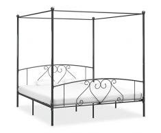 Tidyard Letto a Baldacchino in Metallo Struttura Letto Matrimoniale Design Moderno Telaio Letto Moderno in Metallo Letto con Doghe 180x200 cm Grigio