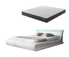 muebles bonitos | Letto contenitore Abbattibile Matrimoniale con Materasso di 140x190cm | Letto Moderno Parisina | con Reti a doghe | Design Italiano a LED Multicolore RGB | Colore Bianco