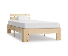 Festnight Struttura Letto Singolo Moderno in Legno Massello,Giroletto Singolo Moderno in Legno Massello di Pino,Letto Moderno,Struttura Letto Moderno 90x200 cm