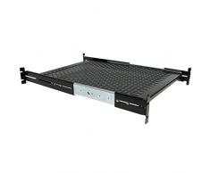 StarTech.com Mensola Rack 2U per rack 19- Ripiano ventilato per armadio rack 19 pollici a profondità regolabile da 51 a 74 cm, Rinforzato, Acciao, Nero, Portata 22,5kg (UNISLDSHF19)