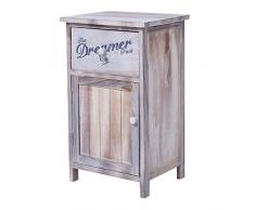 Grigio Marrone Rebecca Mobili Comodino Montato RE4528 - Art Legno Paulownia armadietto 1 cassetto 1 Anta Camera Bagno Misure: 59 x 35 x 29 cm HxLxP Stile Shabby