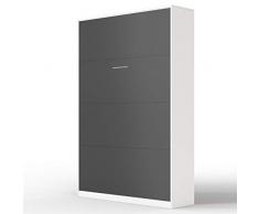 SMARTBett Letto a Scomparsa Basic Letto Ribaltabile Letto a Muro (120x200 Verticale, Bianco/Antracite Parte Frontale)