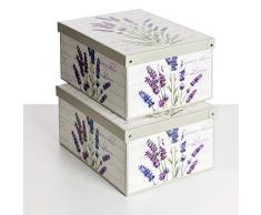KANGURU SET 2 PEZZI Scatole armadio in cartone, scatole per vestiti e biancheria, PROFUMATA, LAVANDA 49x40xh24 cm. Scatole cartone con coperchio rettangolari, scatole per armadio bambini.