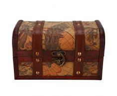 BORDSTRACT Cassapanca portagioielli in Legno, Cassa del Tesoro Fatta a Mano Classica Custodia portagioielli Vintage in Legno(Map)