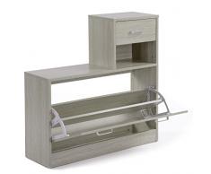 ts-ideen Set di 3 pezzi Guardaroba da parete Specchio Scarpiera Armadio per le scarpe con cassetti e scaffale con effetto legno di quercia