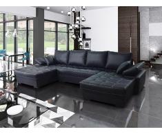 Tendencio Fabio - Divano angolare panoramico convertibile a U, con cassettiera e letto in similpelle, colore: nero