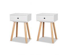 Festnight Set 2 pz Comodini Camera da Letto Moderni con Una Cassetta in Legno Massello di Pino Bianco,Comodino Cameretta,Comodino Porta Telefono,Comodino con Cassetto 40x30x61 cm
