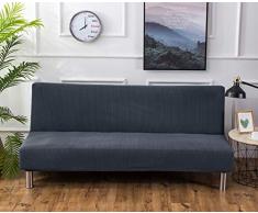 Futon - Copridivano elasticizzato senza braccioli, antiscivolo, elastico e pieghevole, adatto per divano letto pieghevole (grigio-blu, jacquard lavorato a maglia)