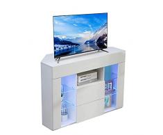 Dripex Mobile Porta TV con Luci LED Armadio per Supporto la TV Mobile ad Angolo Bianco Lucido 100x40x68 CM
