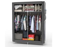 Intirilife Armadio Guardaroba Pieghevole 108x45x170 cm in Grigio Topo – Cabina Tessuto con Cerniera Zip, Anta Richiudibile e Appendiabiti – Custodia de Campeggio Camera da Letto