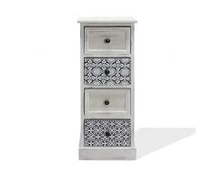 Rebecca Mobili Cassettiera Montata, Comodino Stretto Legno Mdf, Bianco Grigio, 4 Cassetti, Vintage, Da Ingresso Bagno - Misure: 76 x 30 x 25 cm (HxLxP) - Art. RE6604