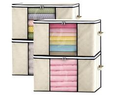 GoMaihe Scatole per Armadio 4 PCS Contenitori Armadio Salvaspazio con Cerniera Manico, Scatole Trasloco per Vestiti pieghevoli, Organizzatore Armadio Organizer Biancheria Trapunte Coperte, Beige