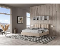 IMAGO FACTORY Emma - Letto Contenitore Matrimoniale (160cm) Salvaspazio - Rivestimento in Ecopelle, Rete con Doghe in Legno, Materasso non Compreso, Tortora