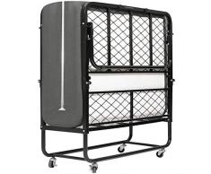 DICTAC Letto Pieghevole Singolo Brandina Pieghevole Adulti 90x200 cm con Circa 13 cm Materasso Memory Foam Metallo Letto con Ruote Portata Massima 200 kg Letto Facile da Trasportare e Montare