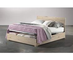 Letto matrimoniale con contenitore in legno, rete ortopedica a doghe - 169 x 203 x 94h.