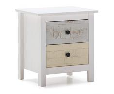 VS Venta-stock Comodino Magda Bianco con 2 cassetti di Diversi Colori, Realizzato in Pino Massiccio