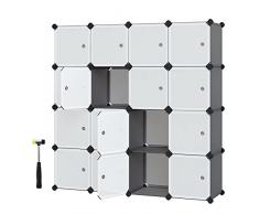 SONGMICS Armadio a 16 Cubi, Portaoggetti Organizzatore, Armadietto Mobiletto con Ante, per Abiti Scarpe Libri, Facile da Assemblare, Grigio LPC443G01