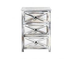 Rebecca Srl Comodino Cassettiera 3 Cassetti Legno Bianco Vintage Retro Shabby Chic Soggiorno Camera Bagno (Cod. RE4135)
