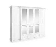 Firstloft 102-4500 - Armadio Cenerentola Premium, 5 ante di cui 3 ante a specchio, 271 x 220 x 71 cm, in legno di pino massiccio, colore: Bianco