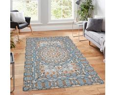 LINROMIA Tappeto Soggiorno Tappeto 90x150cm Vintage Classico Stile Bohémien Tappeto a Pelo Basso Antiscivolo Lavabile per Iingresso Corridoio Bagno Camera da letto Senza Spargimento Blu