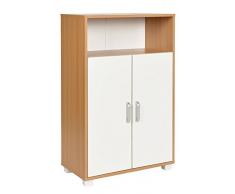 ts-ideen Armadietto Mobiletto Comó 94x60 cm stile moderno con doppia anta e vano aperto. Color rovere e bianco