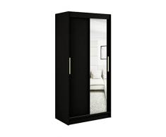 Armadio da camera con 2 ante scorrevoli e specchio stile contemporaneo armadio (Tringle) con ripiani (LxAxP): 100 x 200 x 62 cm KAIR T2 (senza cassetti)