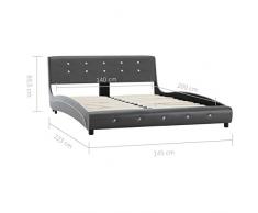 Festnight Struttura Letto Matrimoniale Design Moderno in Ecopelle Grigio,Giroletto Matrimoniale Modenrno,Letto con Doghe,Giroletto in Ecopelle,Letto Design,Letto in Ecopelle 140x200/180x200 cm