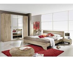 AVANTI TRENDSTORE - Rubi - Camera da Letto Completa, compreso Il Fusto del Letto con 2 comodini e larmadio con Specchio, Disponibile in 2 Diversi Colori (Marrone-Bianco)