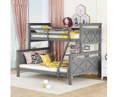 Moimhear Letto a castello 90 (140) x 200 cm, con scala e ringhiera di sicurezza, trasformabile in 2 letti separati, letto in legno per bambini, ragazzi e adulti (grigio)