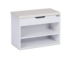 ts-ideen Scarpiera Panca con Cuscino Imbottito Similpelle Comodino MDF Bianco 60 x 30 cm