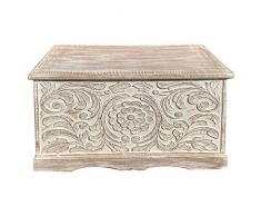 Vidal Regalos Cassapanca portaoggetti in legno verniciato bianco design rustico antico fiori 74 cm