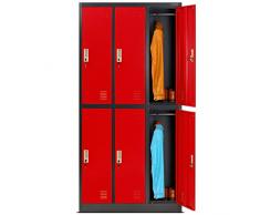 Jan Nowak Armadietto spogliatoio Armadio metallico con 6 Scomparti Fessure di ventilazione Rivestimento in polvere 185 cm x 90 cm x 45 cm (Antracite-Rosso)