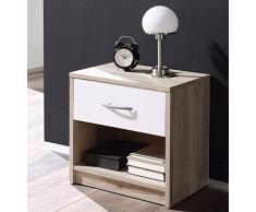 Stella Trading PEPE in San Remo, bianco-Semplice comodino con un cassetto adatto ad ogni camera da letto, Quercia, 28 x 39 x 41 cm