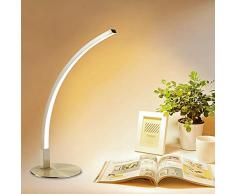 Depuley Lampada da Comodino a Led, 6W Lampada da Scrivania in Alluminio, Lampada da Tavolo Led Luce Bianca Calda con Spina Decorazione Argento per Soggiorno, Camera da Letto, Ufficio