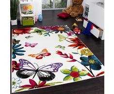 Tappeto per Bambini Colorato E Allegro con Farfalle E Fiori Crema Multicolore, Dimensione:80x150 cm