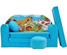PRO COSMO B5 Bambini Divano Letto futon con Pouf/poggiapiedi/Cuscino, Tessuto, Blu, 168 x 98 x 60 cm