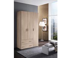 Zucca Mobili Armadio Semplice H. 211 cm da 2 a 4 Ante con cassetti - Made in Italy, 3 Ante + 2 cassetti (L.123,1 cm), Olmo Frida