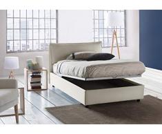 Talamo Italia Letto contenitore Una piazza e mezza Veronica, Made in Italy, Testata e rivestimento in tessuto, Apertura frontale, con materasso cm 120x190 incluso, Panna