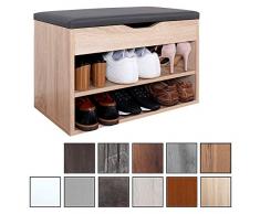 RICOO Scarpiera da ingresso WM032-ES-A Armadietto Armadio con Scaffale e scompartimenti panca sedile comodo scarpe ripiano cuscino cassapanca organizer portascarpe salvaspazio in legno Rovere Sonoma