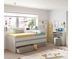 Dmora Struttura Secondo Letto Estraibile con cassettone, Colore Bianco Effetto Legno Chiaro e Marrone, cm 199 x 65 x 95
